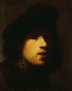 Porträt des Künstlers, Kopf und Schultern, mit schwarzem Barett und Harnisch von Rembrandt van Rijn