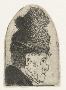 Profil eines Mannes mit hohem Hut (Groteskes Profil: Mann mit hoher Mütze) von Rembrandt van Rijn