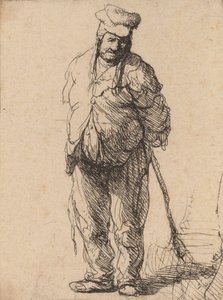 Zerlumpter Bauer mit hinter dem Rücken verschränkten Händen, der einen Stock hält, ca. 1630 von Rembrandt van Rijn