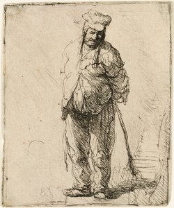 Zerlumpter Bauer mit einem Stock in den Händen von Rembrandt van Rijn