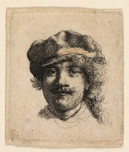 Rembrandt mit weicher Mütze: Frontalansicht: Nur Kopf von Rembrandt van Rijn
