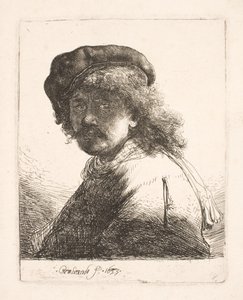 Rembrandt mit Mütze und Schal: das Gesicht dunkel: Büste von Rembrandt van Rijn