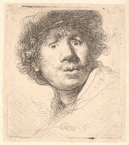 Rembrandt mit Mütze, mit offenem Mund und starrend: Büste in Umrissen von Rembrandt van Rijn