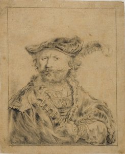 Rembrandt mit einem Federhut von Rembrandt van Rijn