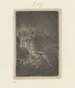Ruhe auf der Flucht nach Ägypten bei Nacht von Rembrandt van Rijn