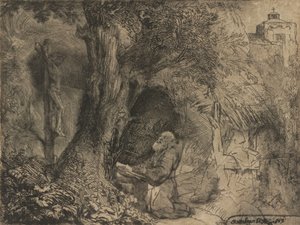 Heiliger Franziskus betet unter einem Baum, 1657 von Rembrandt van Rijn