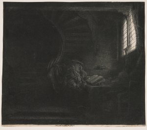 Der heilige Hieronymus in einer dunklen Kammer von Rembrandt van Rijn