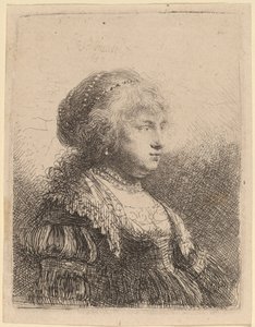 Saskia mit Perlen im Haar von Rembrandt van Rijn
