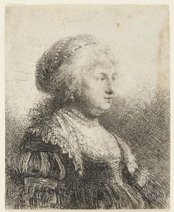 Saskia mit Perlen im Haar von Rembrandt van Rijn