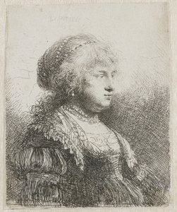 Saskia mit Perlen im Haar von Rembrandt van Rijn