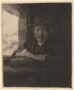 Selbstporträt beim Zeichnen am Fenster von Rembrandt van Rijn