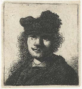 Selbstporträt mit Mütze und dunklem Mantel: Büste, ca. 1631