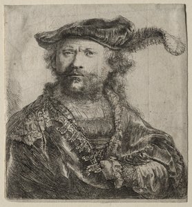 Selbstporträt mit Samtkappe und Feder von Rembrandt van Rijn