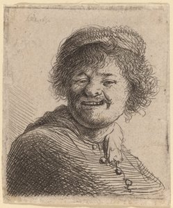 Selbstporträt mit Mütze: Lachend von Rembrandt van Rijn