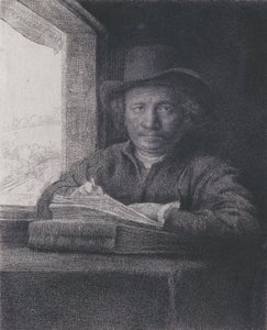 Selbstporträt, Radierung am Fenster, 1648 (Radierung und Gravur auf Büttenpapier) von Rembrandt van Rijn