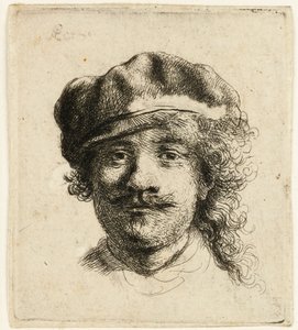 Selbstporträt mit weicher Mütze: Frontalansicht, nur Kopf von Rembrandt van Rijn