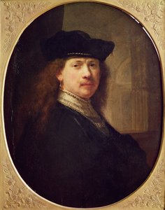 Selbstporträt mit Hut mit Architektur im Hintergrund (1637)