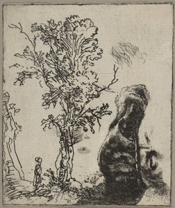 Blatt mit zwei Studien: Ein Baum und der obere Teil eines Kopfes von Rembrandt mit einem Vel..., ca. 1642 von Rembrandt van Rijn