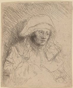 Kranke Frau mit großer weißer Haube Saskia von Rembrandt van Rijn