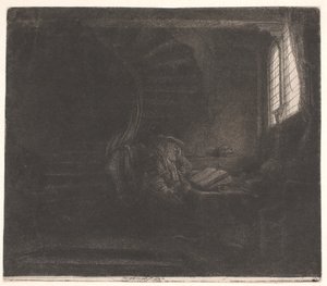 Der heilige Hieronymus in einer dunklen Kammer von Rembrandt van Rijn