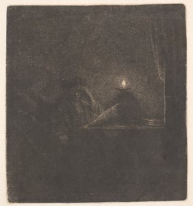 Student an einem Tisch bei Kerzenlicht von Rembrandt van Rijn