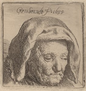 Die Mutter des Künstlers in einer Stoffhaube, nach unten blickend von Rembrandt van Rijn