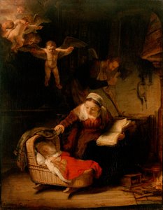 Die Heilige Familie mit Engeln von Rembrandt van Rijn