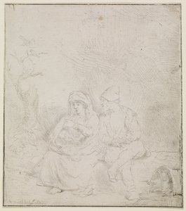 Die Rast auf der Flucht (leicht geätzt) von Rembrandt van Rijn