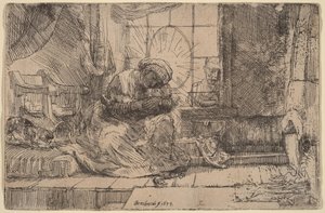 Die Jungfrau und das Kind mit der Katze und der Schlange von Rembrandt van Rijn