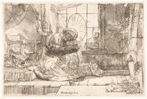 Die Jungfrau und das Kind mit der Katze: und Joseph am Fenster von Rembrandt van Rijn