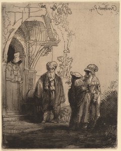 Drei orientalische Figuren (Jakob und Laban?) von Rembrandt van Rijn