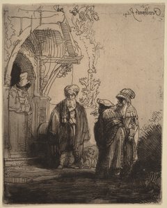 Drei orientalische Figuren (Jakob und Laban?) von Rembrandt van Rijn
