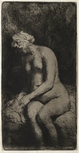 Frau, die ihre Füße in einem Bach badet von Rembrandt van Rijn