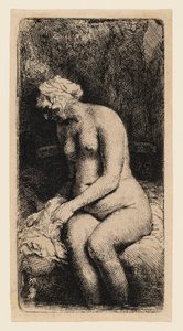 Frau badet ihre Füße an einem Bach von Rembrandt van Rijn
