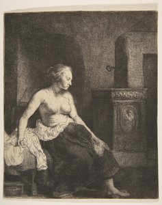 Halb angezogene Frau sitzt neben einem Ofen, 1658 von Rembrandt van Rijn