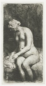 Frau badet ihre Füße an einem Bach von Rembrandt van Rijn