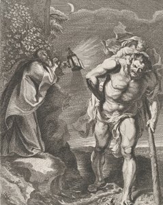 Der heilige Christophorus trägt das Christuskind über einen Bach, ein anderer Mann hält ..., ca. 1636-80 von Remoldus Eynhoudts