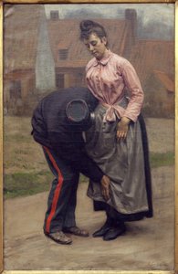 Zollkontrolle. Gemälde von Remy Cogghe (1854-1935) von Remy Cogghe
