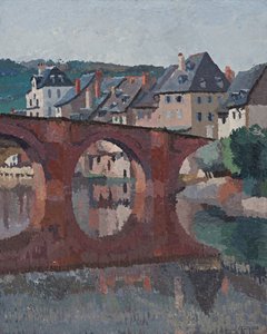 Spiegelung der Brücke auf dem Lot bei Espalion, Aveyron