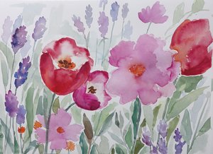 Blühender Aquarellgarten