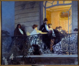 Belle Epoque: Der Balkon, Gesellschaftsabend, ein Mann macht Handsex mit der Gastgeberin