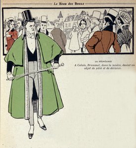 Darstellung von George Bryan Brummel, bekannt als Beau Brummel (1778-1840), König der Dandys: Letzterer ist im Exil in Calais. Illustration von Rene Vincent (1879-1936). 19. Jahrhundert