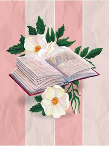 Offene Bücher und Sanfte Rosen