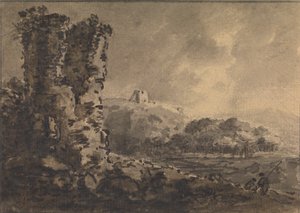 Klassische Landschaft mit Ruine links, zwei Figuren rechts von Rev. William Gilpin