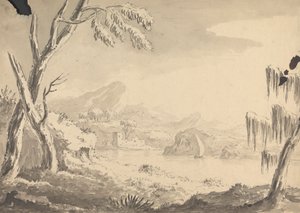 Landschaft mit Schloss am Flussufer