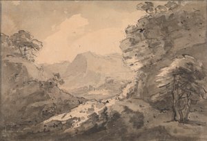 Gebirgslandschaft mit felsigem Felsen rechts