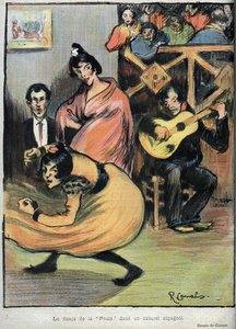 Der Tanz der Henne in einem spanischen Kabarett - Zeichnung von R. Canals in „Le Rire“ von 1898.