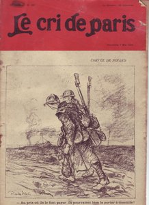 Illustration von Ricardo Flores (1878-1918) für das Cover von Le Cri de Paris, 07/05/16 - Corvee de pinard „Zu dem Preis, den sie verlangen, könnten sie es auch nach Hause tragen!“ - Krieg von 14-18, Wein, Soldatenleben, Kantine rollende Suppe, Versorgung 