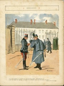 Illustration von Ricardo Flores (1878-1918) in Le Lire, 23/04/10 - Erklärung - Armee, Kasernen