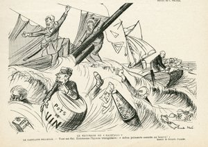 Illustration von Ricardo Flores (1878-1918) in Le Rire, 25/05/12 - Das Schiffswrack des Radikalismus - Radikalismus, Maritime Marine Küste, Rauchen, Yachting, Tabak - Combes Emile (1835-1921), Andre Louis (1838-1913), Pelletan Camille (1846-1915) - Grafisc von Ricardo Flores